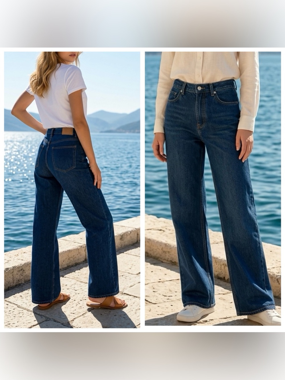 & Denim Women’s Sz 10 Classic High-Waist Wide-Leg Full length Jeans - Dark Wash
